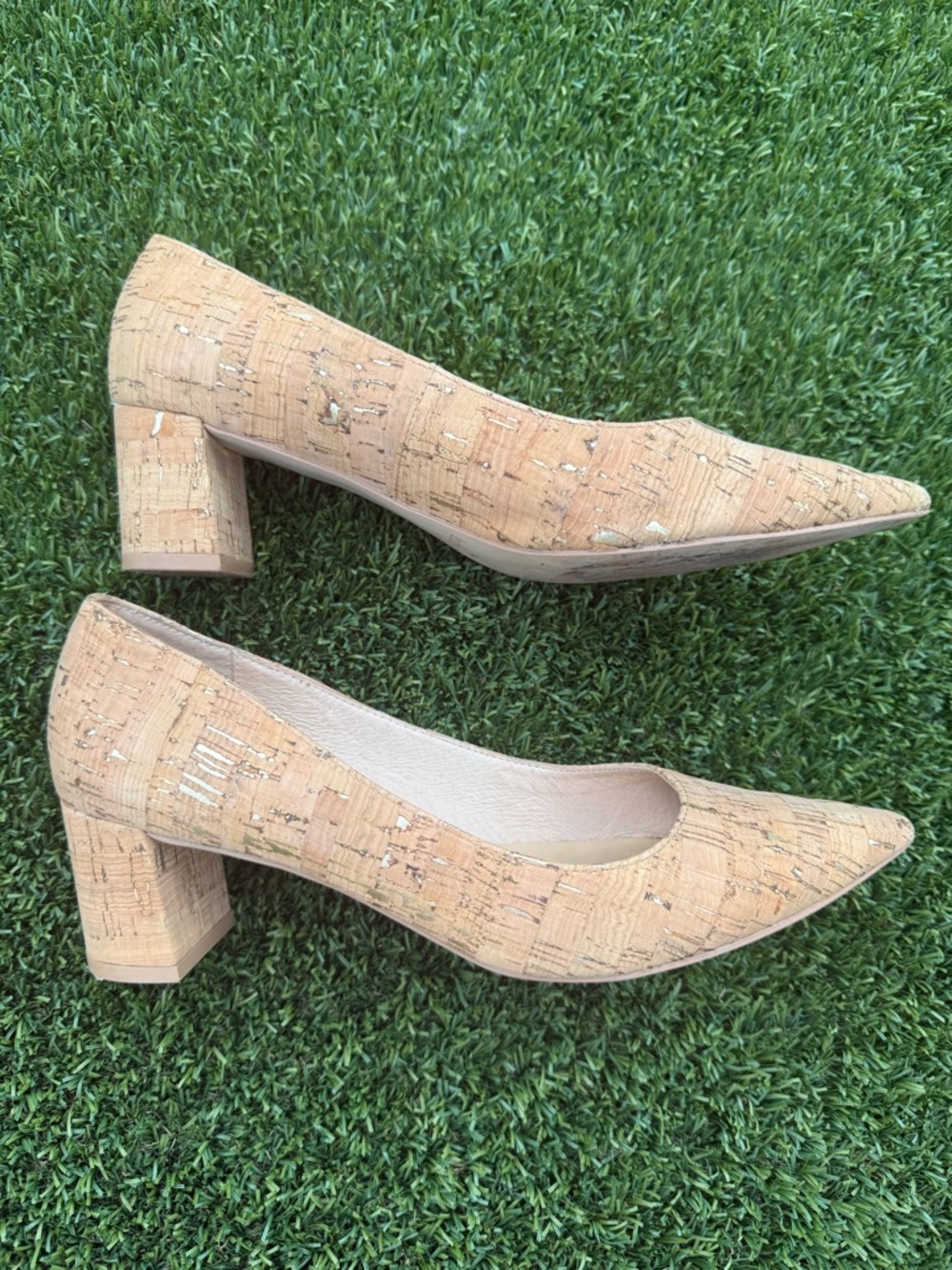 Kate Spade Aerial Block Heel Pointed Toe Cork Gold Flecked Pumps Size 7M